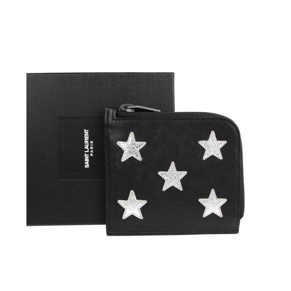 Saint Laurent Men's Black Leather Zip Around Wallet With Silver Stars 417797 - Picture 2 of 7